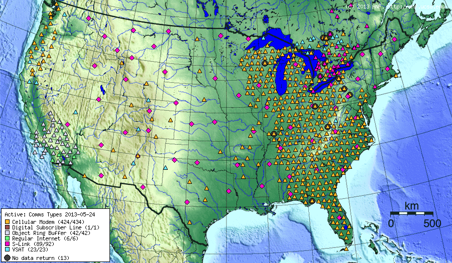 Active USArray stations by comms_type