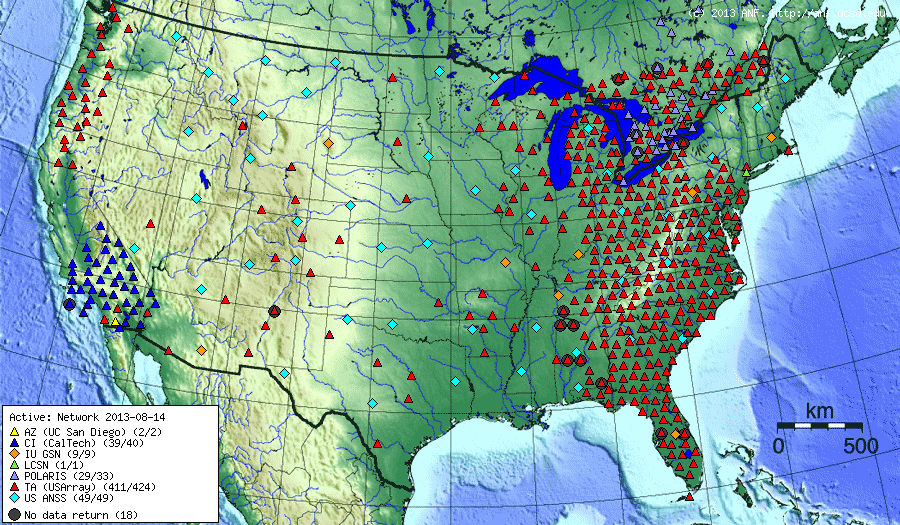 Active USArray stations by network