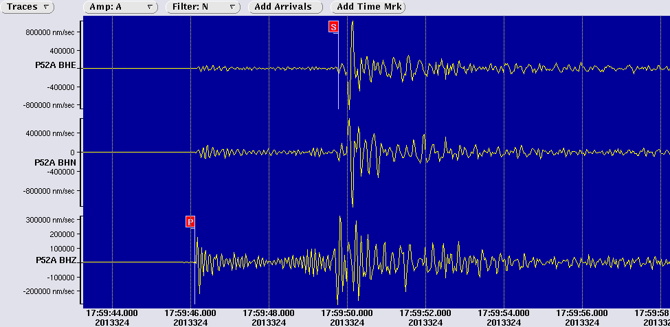 3 components recorded by P52A, the closest USArray station to the event Latest monthly deployment map